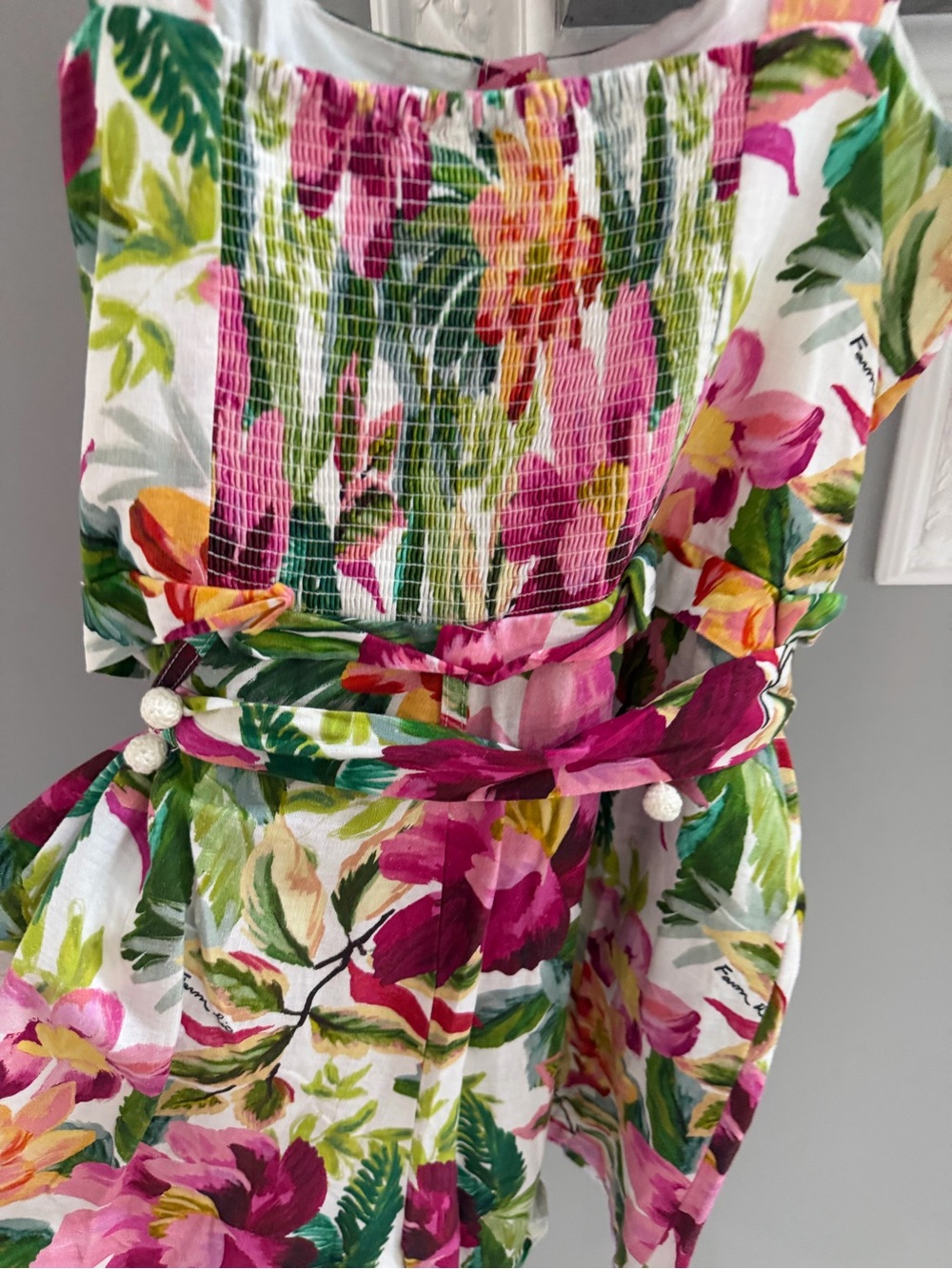 FARM Rio White Floral Jumpsuit with Green and Pink Accents worn once - Picture 8 of 8